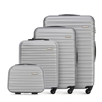 Bild av WITTCHEN Resväska 4 deligt set Rollande koffer Trolley Handbagage Hårdfodral i ABS med svänkbara hjul Kombinationslås Teleskopiskt handtag GROOVE Line Grå