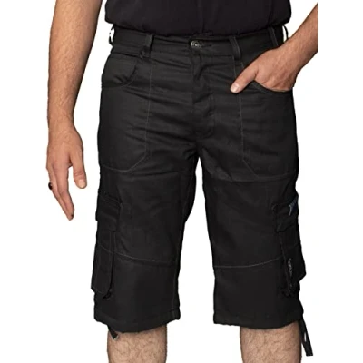 Bild av 989Zé ENZO Herrshorts EZS404 Raw Combat Cargo fickor ledig knälång denim halvbyxor, Svart, 36W
