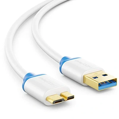 Bild av deleyCON 1m Micro USB 3.0 Datakabel upp till 5 Gbit/s Laddningskabel för Mobiltelefon Smartphone Surfplatta Externa Hårddiskar A Kontakt B Vit