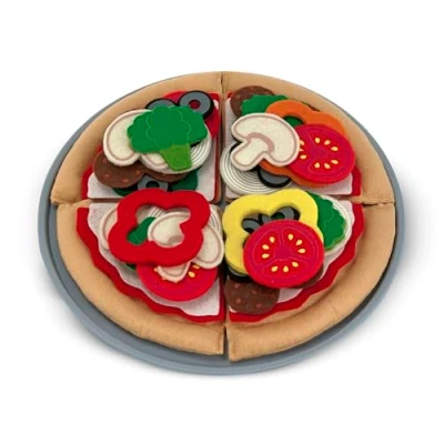 Bild av Melissa &amp; Doug Set med leksaks pizza i filt Låtsaslek Utvecklande leksak Mjuk Montessori Motorik Lekmat 3+ Gåva för pojke eller flicka