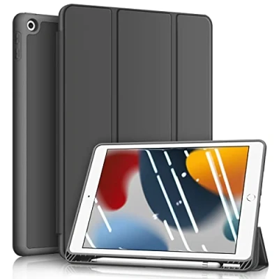 Bild av FINTIE Fodral kompatibelt med iPad 9e 2021/8e 2020/7e 2019 10,2 tum [Pencilförvaring] Tunt skyddsfodral i TPU, sömn/automatisk väckarklocka, sidergrå
