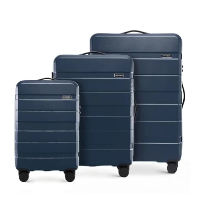 Bild av WITTCHEN COMODO Line Hard Case Set 3 Delar Bagage Trolley Resväska Lättvikts Transportväska med 4 Hjul Kombinationslås Mörkblå
