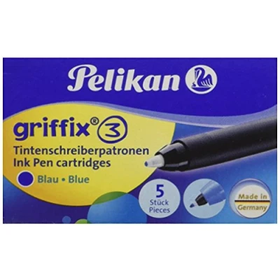 Bild av Pelikan T1R Griffix Refills bläckpenna vikbox med 5 patroner, raderbar, blå