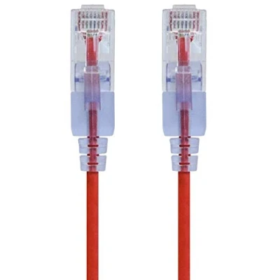 Bild av Monoprice SlimRun Cat6A Ethernet Patchkabel Nätverkssladd RJ45, 550 Mhz, UTP, ren bar koppartråd, 10G, 30AWG, 7 fot, röd, 5 pack
