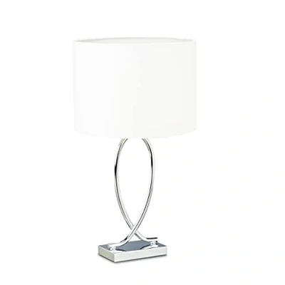 Bild av Relaxdays Bord silver, lampskärm ram, sänglampa metall, paraply rund, järn, HBT: 51 x 28 cm, vit