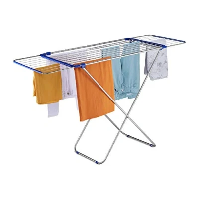 Bild av Relaxdays utdragbar torkställning vikbar, rostfritt stål, 13,6 m torklängd, stående tork HBT 97 x 176 55 cm, silver, 1 st