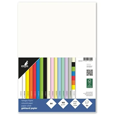 Bild av kangaro lerpapper krämvitt DIN A4 160 g/m² FSC mix 50 pack brevpapper pysselpapper DIY, K 0039 020, 29,7 x 21 1