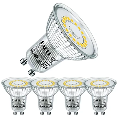 Bild av EACLL GU10 neutral vit 4,8 W LED lampa, ersätter halogen 75 W, set med 4 st, 585 lumen, 000K, icke dimbar, flimmerfri projektor, stor 120 spotstråle, AC 230 V reflektorlampa