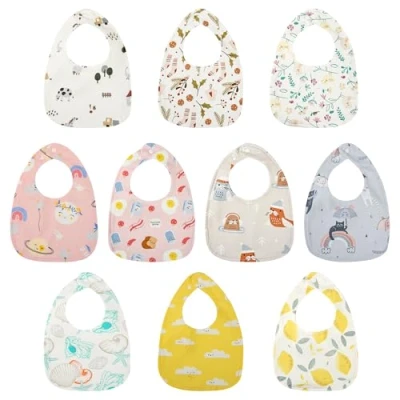 Bild av Yafane baby haklapp vattentät mjuk 10 pack bomull halsdukar dregelhaklapp spottdukar för pojkar och flickor småbarn, Rosa/Gul, One size
