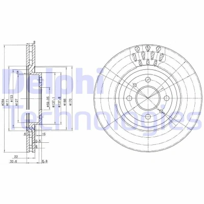 Bild av DELPHI BG2617 Disque de frein 284 22 4 ventilé huilé non traité sans roulement roue, bague ABS FIAT: Coupe, 500 3 portes, Punto II 3/5 portes