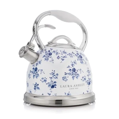 Bild av Laura Ashley China Rose Induktionsvattenkokare på 2,5 Liter från VQ Snabbkokande Visslande Vattenkokare för Gasspis, Induktionshäll eller Andra Spisar med Tryckknappsmekanism
