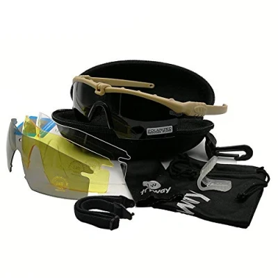 Bild av Tryway Taktiska professionella skyddsglasögon BALLISTIC 3.0 militärglasögon 100 % UV400 TR90 ramglasögon skjutgafas utomhussport vandring cykling paintball säkerhetsglasögon (Khaki polariserade)