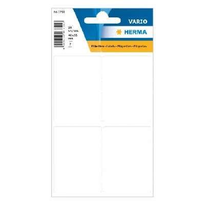 Bild av HERMA 3755 multifunktionsetiketter stora (40 x 55 mm, 7 ark, papper, matt) självhäftande, permanenta hushållsetiketter för handskriven märkning, 28 klistermärken, vit