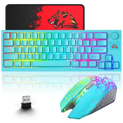 Bild av ZIYOU LANG trådlöst tangentbord och mus set, 2,4 G USB tyst muskombination, skrivbord LED uppladdningsbar speltangentbord med musmatta för Win/PC/laptop/Surface/Mac
