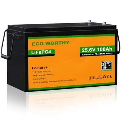 Bild av ECO WORTHY LiFePO4 100 Ah 24 V med BMS skydd och 4 000 15 cykler, litiumbatteri för husbilar, husvagnar, solsystem komplett set