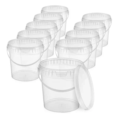 Bild av BenBow Hink med lock 1l transparent 10x 1 liter livsmedelssäker, stabil, lufttät, läckagesäker, luktfri förvaringsbehållare i plast handtag tom