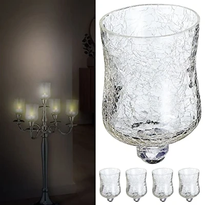 Bild av Glasfäste set om 5 för ljusstakar │ 7 x 10 cm glaskärl crackle design vindljusfäste värmeljushållare (5 glasfästen)