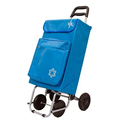Bild av Amig shoppingvagn med 4 hjul isolerat fack solid vikbar stormarknad vagn 22 x 40 106 cm Max belastning. 15 kg färg blå