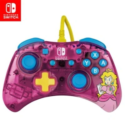 Bild av PDP Rock Candy trådbunden Gaming Switch Pro styrenhet, Official License Nintendo, OLED/Lite Compatible, Compact, Durable Travel Peach, Rosa