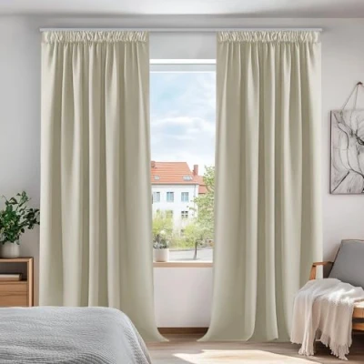 Bild av Deconovo Supermjuka enfärgade veckgardiner värmeisolerade gardiner mörkläggningsgardiner för flicksovrum ljusbeige B 140 x L 244 cm 2 paneler