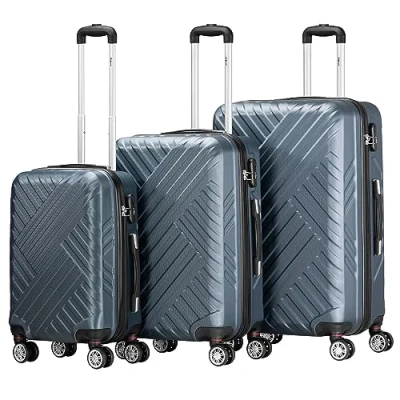 Bild av Zelsius Resväska set 3 stycken ABS hårt skal med kombinationslås, dubbla hjul och inre skiljevägg handbagage, delar, trolley, stor resväska, antracit,