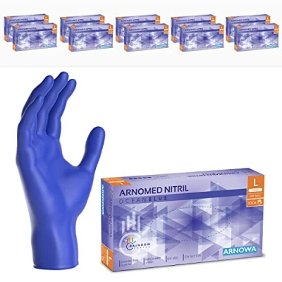 Bild av ARNOMED engångshandskar mörkblå, nitrilhandskar L, med 1000 st, puderfria, latexfria gummihandskar, finns i S, M, L &amp; XL