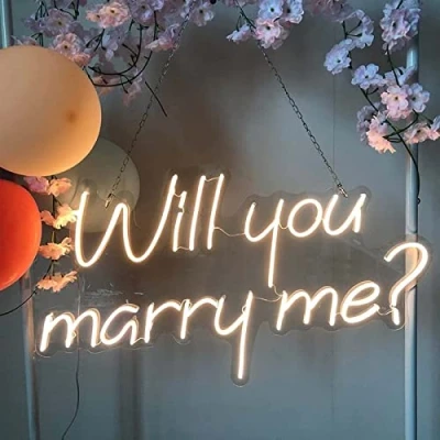 Bild av KRHINO Will You Marry Me Neonskylt Led modelleringsljus Lysande bokstäver skylt Akrylpanel Neon dekorativt ljus, 50X27cm Färgade ljustecken (Color : Warm White)