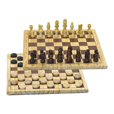 Bild av Jeujura Damer och schack: Vändbar träbricka spelträd brädspel minimiålder: 3 år, 66430, flerfärgad