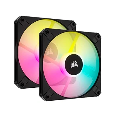Bild av Corsair AF120 RGB SLIM, 120mm PWM Fluiddynamiskt Lagerfläktkit Tunn Profil För Småskaliga Höljen Upp Till 2000 RPM 8 Adresserbara Ljusdioder Dual Pack Med Lighting Node CORE Svart