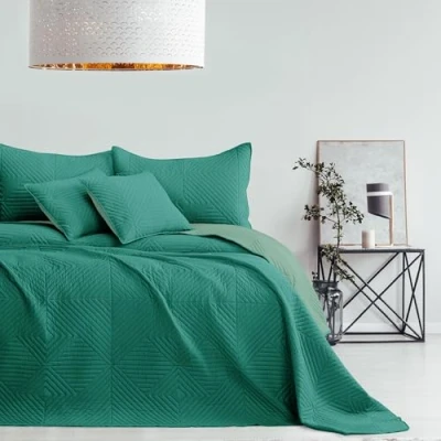 Bild av AmeliaHome Softa Överkast ljusgrönt mörkgrönt 170 x 270 sängöverkast dubbelsytt ultraljud i polyester