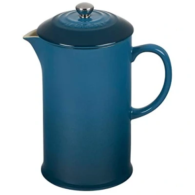 Bild av Le Creuset Stengods Cafetière fransk press med rostfritt stål kolv, 1 liter, serverar 3 4 koppar, Deep Teal, 60706086420003