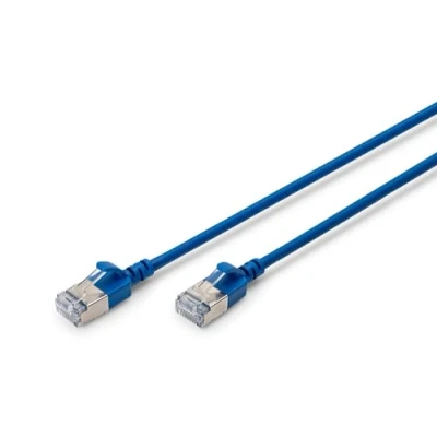 Bild av DIGITUS LAN kabel Cat 6A 3m Slim Version AWG 32/7 10 Gbit/s RJ45 Nätverkskabel F/FTP PoE+ LSZH Kompatibel med Cat7, Cat6, Cat5e Blå