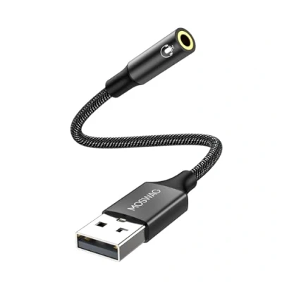 Bild av MOSWAG USB till 3,5 mm ljudadapter, externt A stereo extra ljudkort, kompatibel med hörlurar, PC, bärbar dator, Linux, Desktop, PS4 och andra enheter