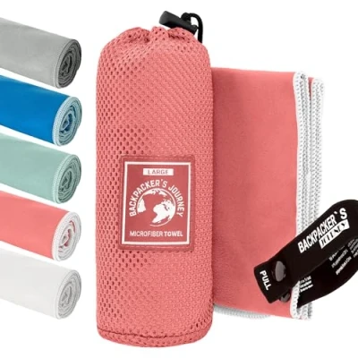 Bild av Backpacker&#039;s Journey Mikrofiberhanddukar i S M L XL Uppsättning lätta resehanddukar, snabbtorkande, absorberande och antibakteriella (laxfärg XL)