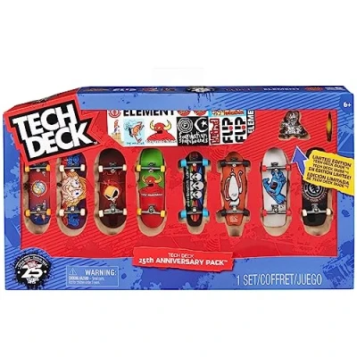 Bild av Tech Deck finger skate 25E födelsedag 8 skridskor set äkta att samla och 1 Dud figur 25 år mini leksak för barn från 6 uppåt