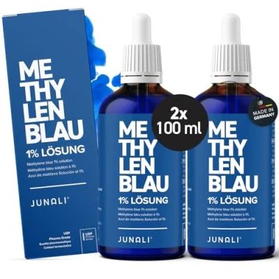 Bild av JUNALI® 1% USP metylenblå lösning, 2x 100 ml, Farmaceutisk kvalitet, tungmetallfri, laboratorietestad kvalitet tillverkad i Tyskland