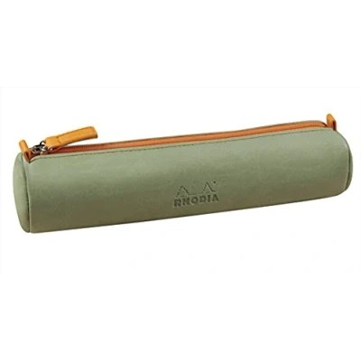 Bild av Rhodia 319005C Pennfodral Rhodiarama, rund, 21,5 x 5,5 cm, fodrad med elfenbensfärgad jersey, praktiskt och elegant av konstläder, celadon, 1 st