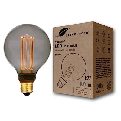 Bild av greenandco Dekorativ LED lampa i vintagestil E27 G95 rökgrå 4W 100 lm 1 800 K mycket varm vit 320 230 V inget flimmer ej dimbar