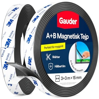 Bild av GAUDER A+B Magnetband för Myggnät Självhäftande Magnetremsor med Stark Ömsesidig Dragningskraft Motstycke &amp; Vidhäftning (3+3 m)