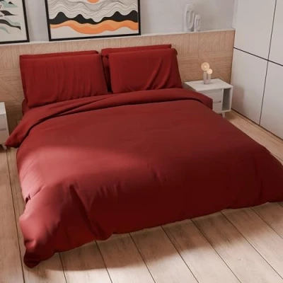 Bild av PETTI Artigiani Italiani Dubbelt påslakanset 250x200 cm (2 örngott 50x80 ingår), mjuk mikrofiber enfärgad vinröd
