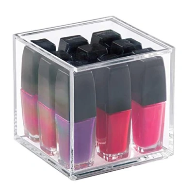 Bild av iDesign Kosmetisk arrangör med lock (10,2 x 10,2 cm) liten sminkorganiserare av BPA fri plast, stapelbar akryllåda för smink, transparent