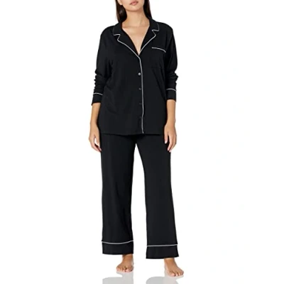 Bild av Amazon Essentials dam bomull modal långärmad skjorta och full längd botten pyjamas set (finns i plusstorlek), svart, Large