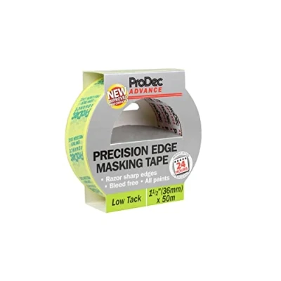 Bild av ProDec Advance 36 mm (1,5 tum) x 50 m precisionskant multiytmålare maskeringstejp för rakhyvlar vassa linjer utan färgblödning inomhusmålning och dekoration, kompatibel med alla färger