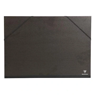 Bild av Clairefontaine Ref 48615C Kraftkonstmapp A2+ storlek, elastiska remmar med 3 klaffstängning, vitt pappersfoder, syrafri lämplig för transport av konstverk svart