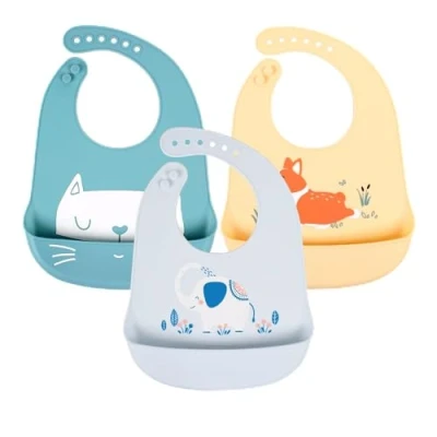 Bild av YINGJEE (3 pack) söta babyhaklappar i silikon för spädbarn och småbarn, Bebe vattentäta haklappar, flicka, pojke fyller baby matning haklapp set, BéBés haklapp, unisex tillbehör
