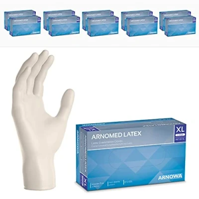 Bild av ARNOMED Latex engångshandskar XL, vita, puderfria, 1000 st/ask, engångshandskar, i latex, latexhandskar finns storlekarna XS, S, M, L &amp; XL.