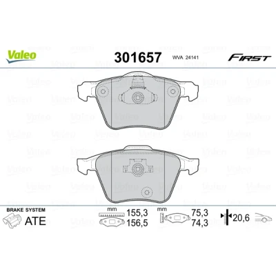 Bild av VALEO 301657 Jeu de plaquettes frein FIRST Essieu avant contact signal d&#039;usure exclu avec tôle anti bruit VOLVO: XC90 I