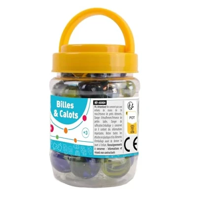 Bild av FLYPOP&#039;S Krukor med kulor och lock lekspel 033024 flerfärgad glas skicklighetsspel barnleksak galoter 1,6 cm x från 3 år