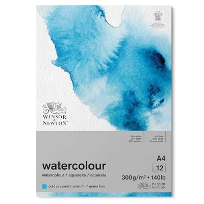 Bild av Winsor &amp; Newton 6667006 Classic akvarellpapper i block 12 ark A4, 300 g/m², limmat, kallpressat, lätt texturerat vitt papper arkiverbar kvalitet, gulbeständigt
