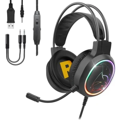 Bild av EMPIRE Gaming 2024 Nytt Icarus S17 RGB Headset för PS5, PS4, Xbox One/Series, PC, Mac, Smartphones, Surfplattor Fjärrkontroll Högupplöst stereoljud flexibel mikrofon svart